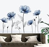 decalmile Pegatinas de Pared Flores Azul Vinilos Decorativos Flor Amapolas Plantas Adhesivos Pared Dormitorio Salón Comedor Baño
