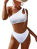 JFAN Traje de Baño Mujer Conjunto de Bikini Un Hombro Trajes de Baño Ahuecados Bañador Atractivo de Dos Piezas(Blanco,XL)