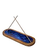 Atrapador de cenizas de incienso moderno de madera de mango, soporte para varillas de incienso para decoraciÃ³n del hogar, yoga, meditaciÃ³n (azul aguamarina) (27,94 cm x 10,16 cm x 2,54 cm)