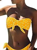 UMIPUBO Bikini Mujer Dos Piezas Ropa con Estampado de Lunares Push-Up Traje de baño con Lazo Acolchado Conjunto de Bikini de Playa Acolchado Bañador(Amarillo,L)