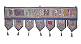 Tapiz decorativo para el hogar étnico indio con retazos y bordados, para colgar en la puerta, 39 x 13 pulgadas (azul)