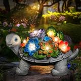 Linkax Figuras Solares de Jardín de Tortuga, Decoración de Jardín para Exteriores, Regalo San Valentín para Mujeres/mamá, con suculentas y Luces LED