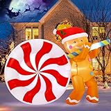 HAUSPROFI 200 x 155 cm, decoración navideña, hinchable, exterior, hombre de jengibre con barra de azúcar gigante con luces LED para jardín, patio, césped, interior, exterior, decoración navideña