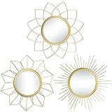 Kelly Miller Espejos metálicos Dorados para decoración de Pared, Juego de 3 Espejos para decoración de Pared para Sala de Estar, Dormitorio y baño