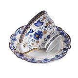 fanquare Vintage Taza de Té de Flores Azules China De Hueso, Juego de Taza de Café y Platillo de Porcelana, 200ml