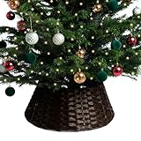 RELSY Falda de mimbre para árbol de Navidad, color marrón/negro, cesta de base para árbol de Navidad, falda de ratán, falda de mimbre para árbol de cualquier tamaño (grande, negro/marrón)