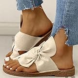 OKGD Mujeres Sandalias Sandalias de Verano Zapatos Planos Casuales Bowknot Casual Zapatos de Verano para Mujeres Flip Flop Flops-White,35 EU