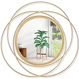 HLFMVWE Gold Art - Espejo redondo grande con marco de alambre de hierro y metal, espejo de pared para decoración del hogar, salón, dormitorio, baño, entrada, 40 x 40 cm