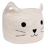 HiChen - Cesta de almacenamiento de cuerda de algodón tejida, Color beige con cara de gato negro.