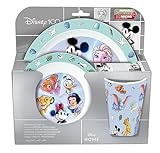P:os 35313 - Set de Desayuno Disney, vajilla de 3 Piezas con Plato, Bol y Taza, vajilla Infantil de plástico, Apta para lavavajillas y microondas