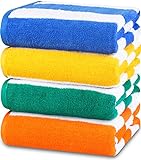 Utopia Towels - Toallas de Playa a Rayas Cabana Paquete de 4 (76x152cm) 100% AlgodÃ³n Hilado en Anillos Toallas de Piscina Grandes, Suaves y de Secado RÃ¡pido (Azul, Amarillo, Verde, Naranja)