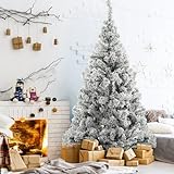 lamphle Árbol de Navidad artificial blanco de 1,8 m, punta de rama de PVC, soporte de metal plegable, decoración de Navidad, oficina, fiesta, decoración de interiores y exteriores