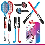 Oniverse Kit de Accesorios para Nintendo Switch Sports, Pack de 12 en 1 con correas, raquetas, espadas chanbara, palos de golf, cintas para las piernas y asas universales para Joy Con