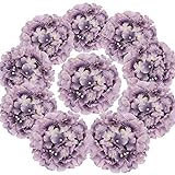 Flojery Cabeza de hortensia de seda con tallos para decoración del hogar, boda, paquete de 10 (púrpura soñado)