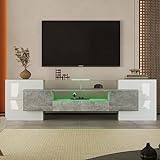 KecDuey Mueble para TV de 200 cm, armario bajo de alto brillo con iluminaciÃ³n LED, para salÃ³n. DiseÃ±o moderno. Elegante superficie de cristal. (gris, 200 cm) (WF3048489)