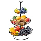 Hossejoy Cesta de frutas, 3 pisos para frutas para más espacio en la encimera, frutero y soporte de ventas de aperitivos, perfecto para frutas, verduras, aperitivos, artículos para el hogar (negro)