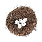 zalati Nido de pájaros artificiales, 1 nido de pájaros de imitación con 5 huevos de imitación, hecho a mano, manualidades para Pascua, jardín, patio, hogar, decoración de fiesta
