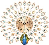 Bidesen Reloj de Pared de Pavo Real para Colgar en la Pared, Relojes de Metal Vintage para salón, sin tictac, silencioso, Dormitorio, decoración de cocina-60 cm