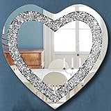 DMDFIRST Espejo Plateado con Forma de corazón de Diamante para decoración de Pared, 20 x 20 x 1 Pulgadas, Espejo sin Marco, decoración de Diamante acrílico.