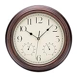 ACCSHINE Reloj de Pared Silencioso Vintage con Termómetro e Higrómetro Reloj de Cuarzo Retro 30cm, para Cocina Salon Comedor Sala de Estar, Hogar, Cocina, Escuela, Oficina (Bronce)