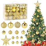 AMZJMT Bolas de Navidad de 101 Piezas - Bolas de árbol de Navidad, Bolas navideñas de plástico Bolas navideñas Doradas - Reutilizables - Ideal para Decoraciones navideñas ∅ 3-6 cm
