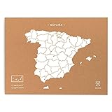 Miss Wood Mapa de España de Corcho, Pino, Blanco, XL-60x90cm