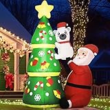 Solpex Decoración navideña Inflable, decoración navideña Exterior, 180cm/ 6ft Inflable Árbol de Navidad y Papá Noel con iluminación LED Blanca, Gran decoración navideña para Exterior