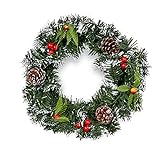 THE TWIDDLERS Mini Corona De Navidad para Puertas 32 cm, Decoración Navideña para Exteriores con Efecto De Nieve Escarchada, Bayas Y Piñas