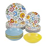 Baroni Home - Juego de platos de 18 piezas en porcelana y gres, juego de platos para 6 comensales, fantasía de flores