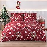 KeoWin Juego de ropa de cama en diseÃ±o invernal, con diseÃ±o de ciervo, en tamaÃ±o 135 x 200 cm, juego de ropa de cama extra suave para invierno, juego de cama de Navidad, color rojo ciervo