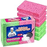 MR.SIGA Esponja de cocina de celulosa, esponjas para fregar limpia ollas sin rayones esponja de limpieza vajilla muy absorbente, 12 piezas