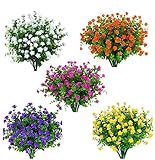 Amajoy 15 piezas de flores artificiales, arbustos resistentes a los rayos UV, plantas colgantes para interiores y exteriores, para decoración de fiestas en el jardín del hogar (colores mixtos)