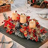 INMOZATA Centro de mesa decorado con 3 pilares, portavelas de Navidad para decoración del hogar y comedor (59 cm)
