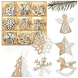 com-four® Set de Colgantes de Madera para la decoración del árbol de Navidad de 27 Piezas - Adornos para la decoración del árbol de Navidad (X Más 1)