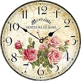 Toudorp Reloj de Pared para el Hogar Reloj de Pared de Madera Silencioso de 30 CM Relojes de Pared Decorativos Redondas Reloj de Pared Floral Francés Vintage (Rosas Rosas)