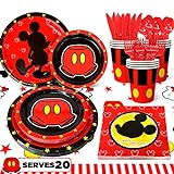 Set de Fiesta de CumpleaÃ±os de Mickey Mouse,141pcs Vajilla Mickey Mouse CumpleaÃ±os Incluye Platos de Papel de Mickey Mouse,Vasos Servilletas Mantel ect Suministros de Fiesta de Mickey Mouse Rojo