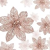 WILLBOND 36 Piezas Flores de Pascua Brillantes de Navidad Flores Artificiales Adornos de AÃ±o Nuevo de Ã�rbol de Navidad de Boda con Brillo (Oro Rosa)