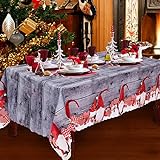 SRXWO Mantel Navidad, 180 x 150 cm manteles navideño Rectangular Gris Tela Mantel de Comedor, Grandes Lavables Caminos de Mesa navideños para decoración de Mesa navideña